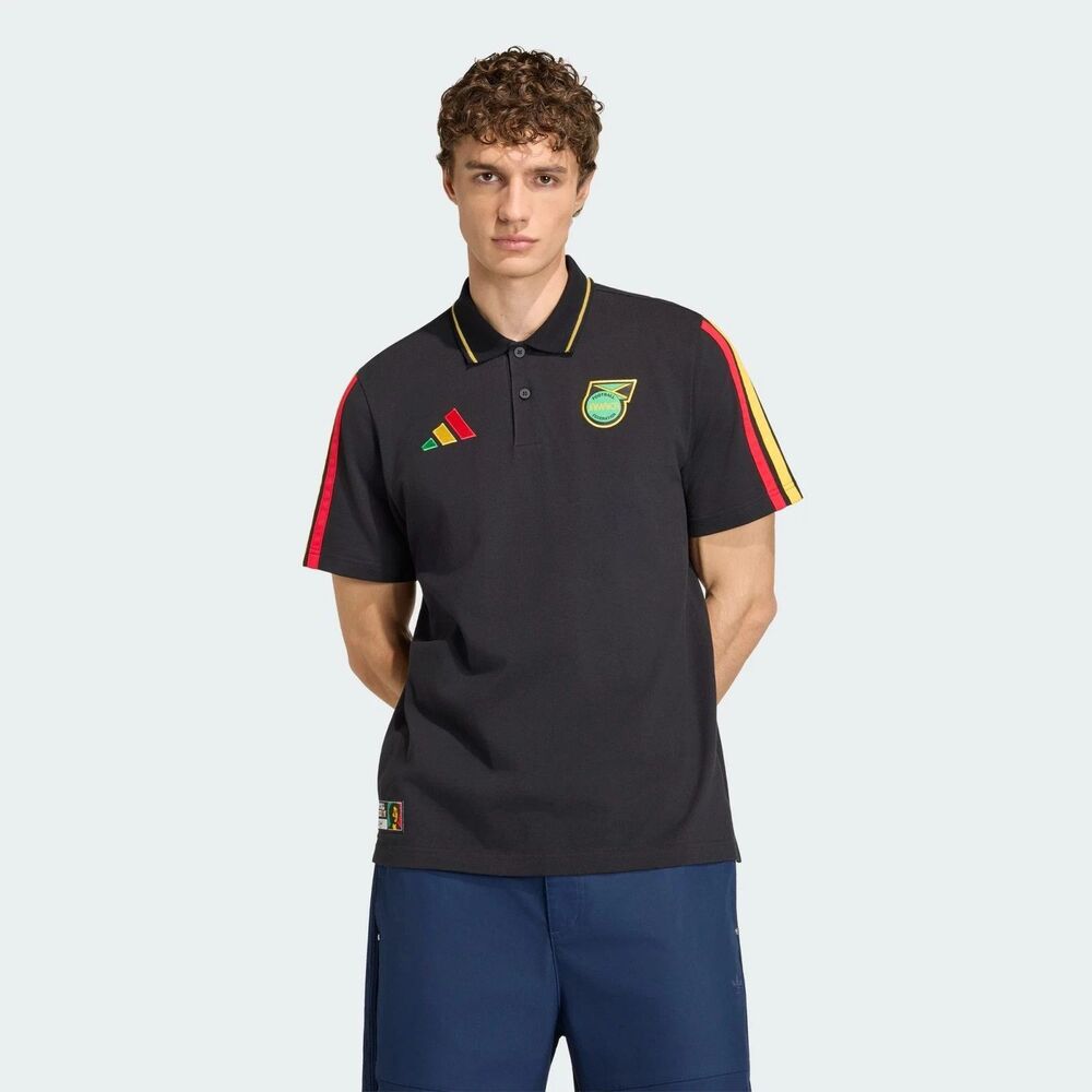 adidas Soccer Jamaica DNA Short Sleeve Polo Black Men's Medium JY5217 Bob Marley